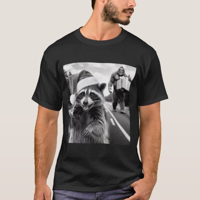 Funny Christmas Raccoon Shirt Raccoon Selfie With  (Front)