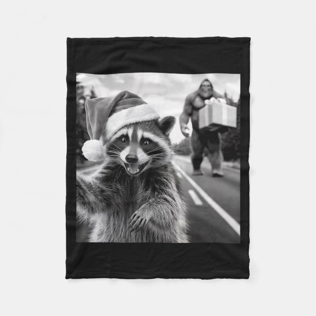 Funny Christmas Raccoon Shirt Raccoon Selfie With  Fleece Blanket (Front)