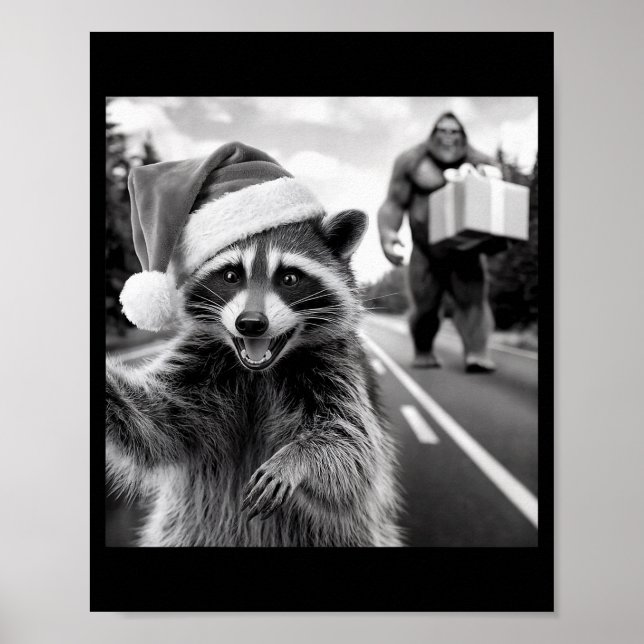 Funny Christmas Raccoon Shirt Raccoon Selfie With  Poster (Front)