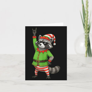 Funny Christmas Racoon Dressed As Elf With Sungle Card