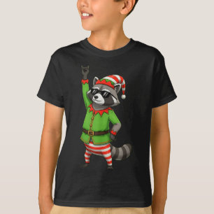 Funny Christmas Racoon Dressed As Elf With Sungle T-Shirt