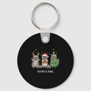 Funny Christmas Racoon - Feral But Festive  Key Ring