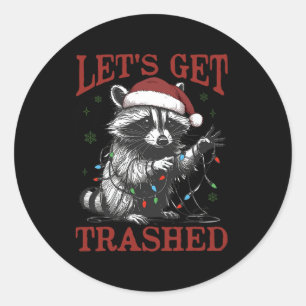 Funny Christmas Racoon Get Trashed Santa Feral Xm Classic Round Sticker