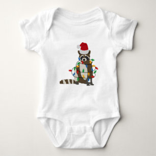 Funny Christmas Racoon Santa Hat Xmas Lights Baby Bodysuit