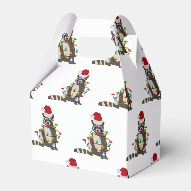 Funny Christmas Racoon Santa Hat Xmas Lights Favour Box (Front Side)