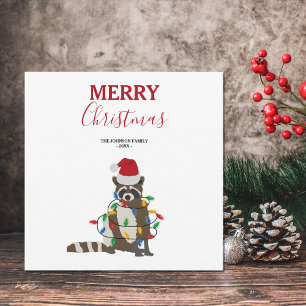 Funny Christmas Racoon Santa Hat Xmas Lights Holiday Card