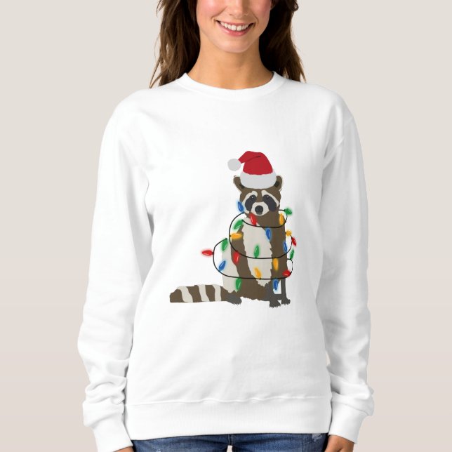 Funny Christmas Racoon Santa Hat Xmas Lights  Sweatshirt (Front)