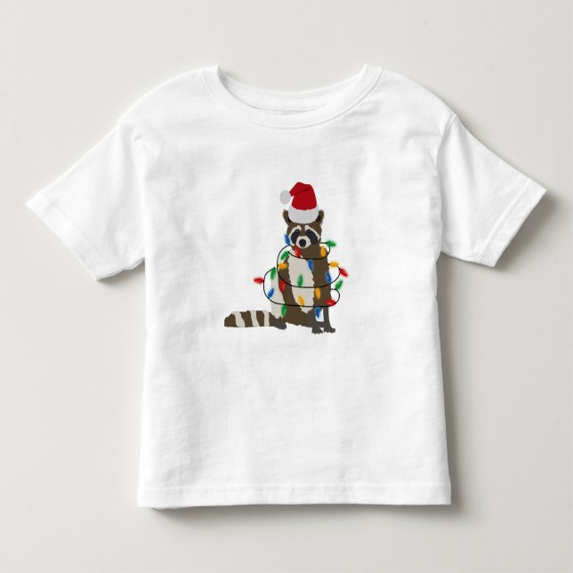 Funny Christmas Racoon Santa Hat Xmas Lights  Toddler T-Shirt (Front)