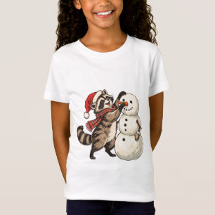 Funny Christmas Racoon & Snowman Winter Mischie T-Shirt