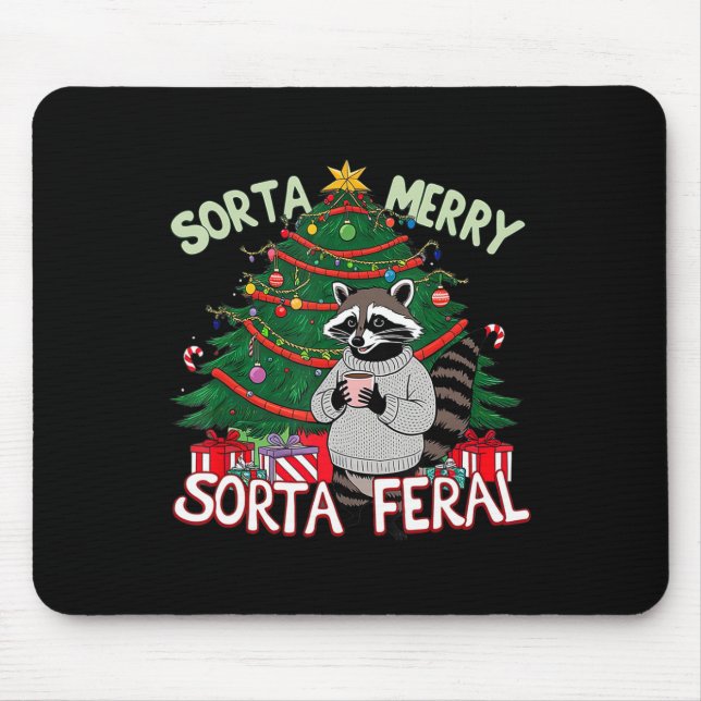 Funny Christmas Racoon Sorta Merry Sorta Santa Fe Mouse Pad (Front)