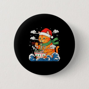 Funny Christmas Ramen Cat Eating Noodles Japanese  6 Cm Round Badge