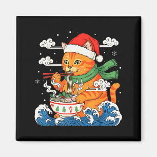 Funny Christmas Ramen Cat Eating Noodles Japanese  Magnet