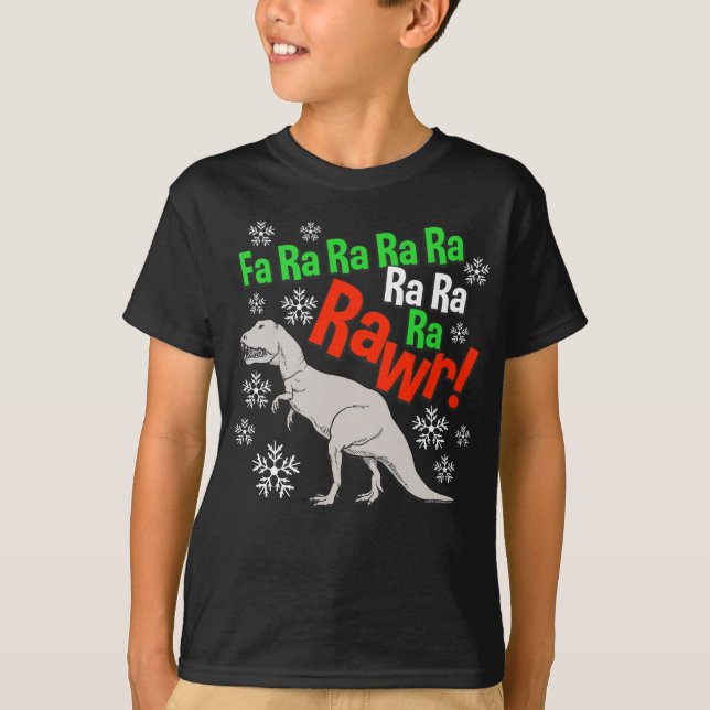 Funny Christmas Rawr Dinosaur Holiday Kids Boys T-Shirt (Front)