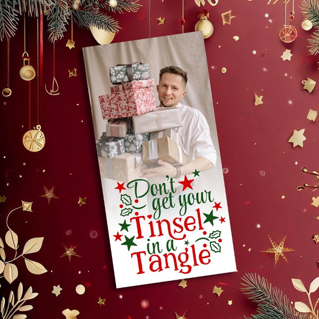 Funny Christmas Red Green Tinsel Photo Holiday Card (Creator Uploaded)