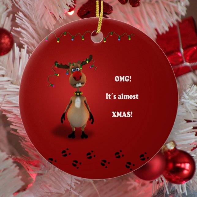Funny Christmas Red Nosed Reindeer Ceramic Tree Decoration (Creator Uploaded)