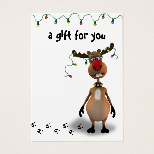 Funny Christmas Red Nosed Reindeer Gift Card (Front)