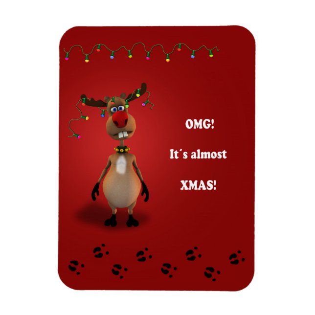 Funny Christmas Red Nosed Reindeer Magnet (Vertical)
