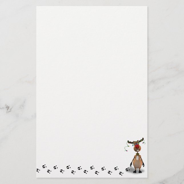 Funny Christmas Red Nosed Reindeer Stationery (Front)