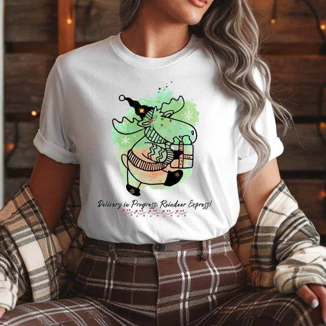 Funny Christmas Reindeer, Delivery in Progress T-Shirt (Creator Uploaded)