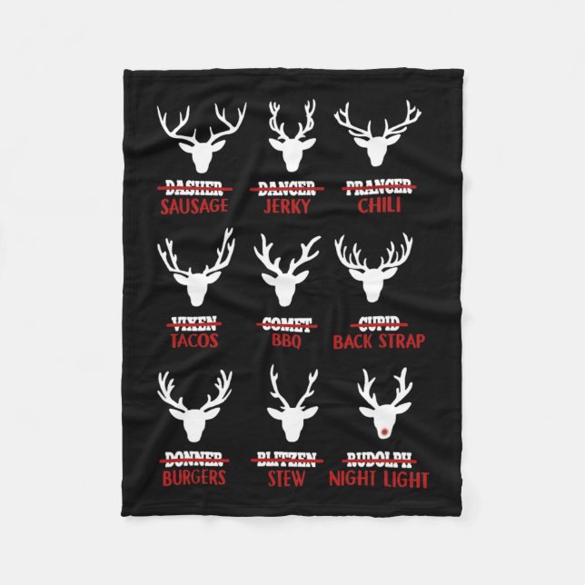 Funny Christmas Reindeer Hunter Deer Meat Hunting  Fleece Blanket (Front)