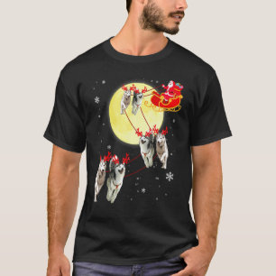 Funny Christmas Reindeer Husky Dog Sleigh Christma T-Shirt