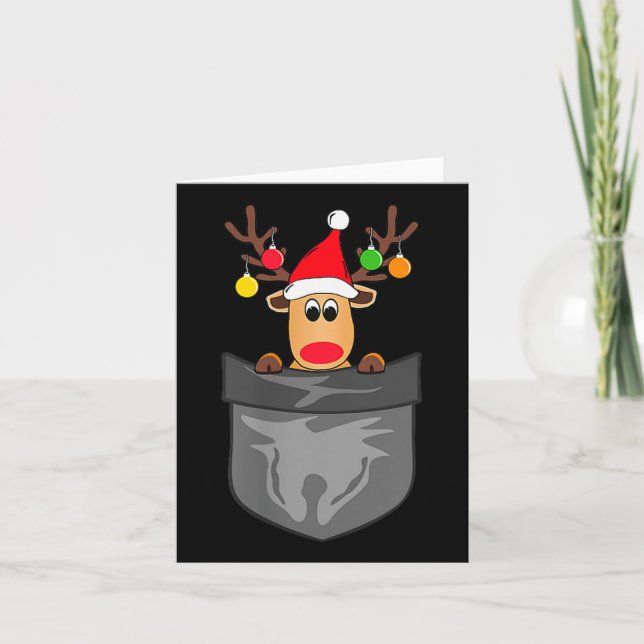 Funny Christmas Reindeer In Cket  Card (Front)