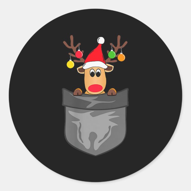 Funny Christmas Reindeer In Cket  Classic Round Sticker (Front)