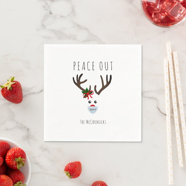Funny Christmas Reindeer In Face Mask Personalised Napkin (Insitu)