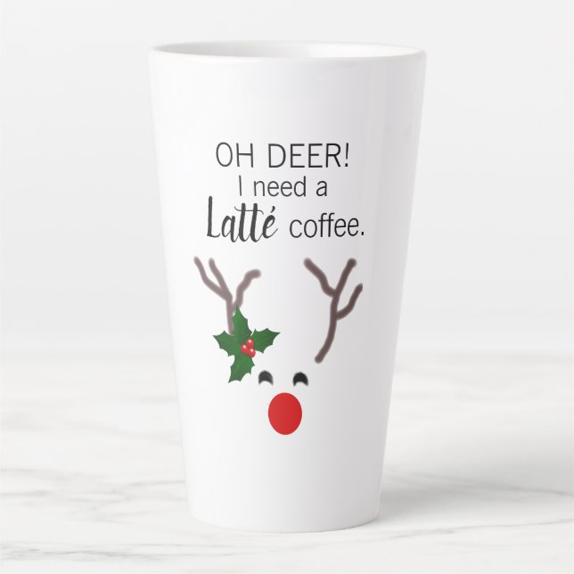 Funny Christmas Reindeer Modern Latte Mug (Front)