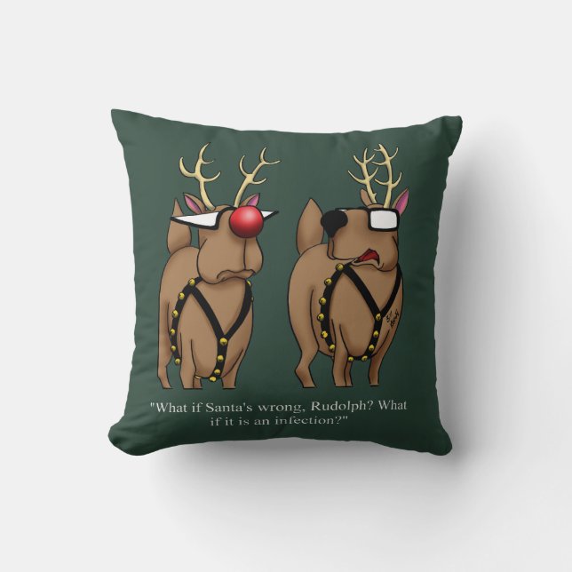 Funny Christmas Reindeer Nose Humour Cushion (Front)