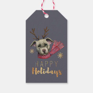 Funny Christmas Reindeer Pit Bull Dog Christmas Gift Tags