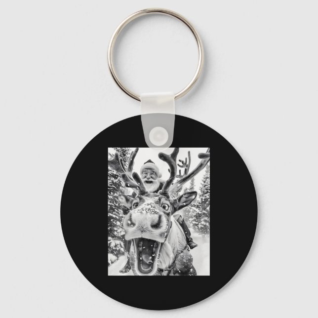 Funny Christmas Reindeer Selfie Santa Claus Xmas S Key Ring (Front)