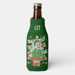 Funny Christmas Retro Drinking Humour Man Lit Up Bottle Cooler