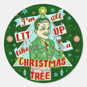 Funny Christmas Retro Drinking Humour Man Lit Up Classic Round Sticker