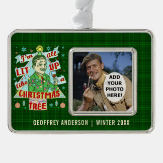 Funny Christmas Retro Drinking Humour Man Lit Up Silver Plated Framed Ornament