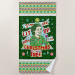 Funny Christmas Retro Drinking Humour Woman Lit Up Beach Towel<br><div class="desc">I'm all lit up like a Christmas tree! This humourous holiday design shows a retro woman dressed like a tree with lights strung around her, a star on her head, and mistletoe decorating her shirt. Oh, and a drink in her hand, of course. This funny artwork also includes baubles, snowflakes,...</div>