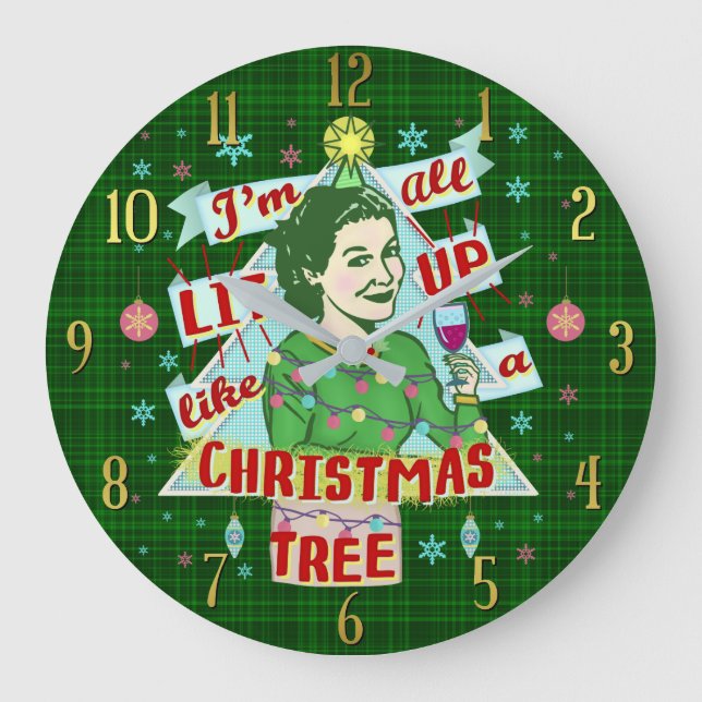 Funny Christmas Retro Drinking Humour Woman Lit Up Large Clock (Front)