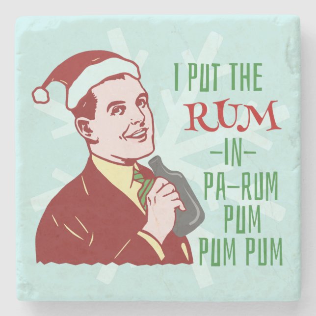 Funny Christmas Retro Man Drinking Rum Holiday Stone Coaster (Front)