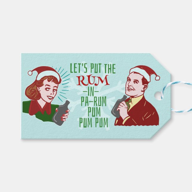 Funny Christmas Retro Rum Adult Holiday Party Gift Tags (Front (Horizontal))