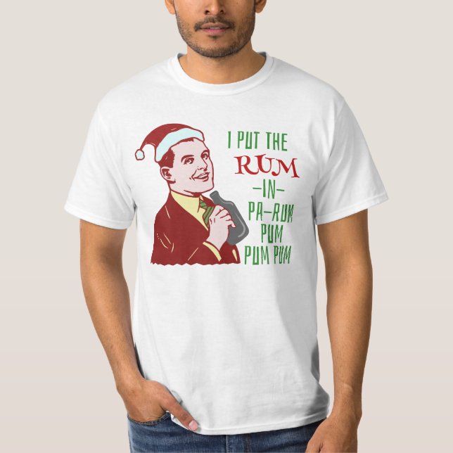 Funny Christmas Retro Rum Drinking Man Holiday T-Shirt (Front)