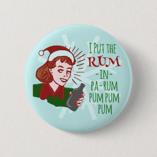 Funny Christmas Retro Rum Drinking Woman Holiday 6 Cm Round Badge