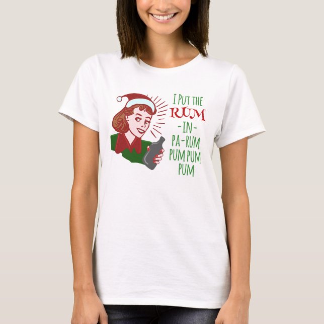 Funny Christmas Retro Rum Drinking Woman Holiday T-Shirt (Front)