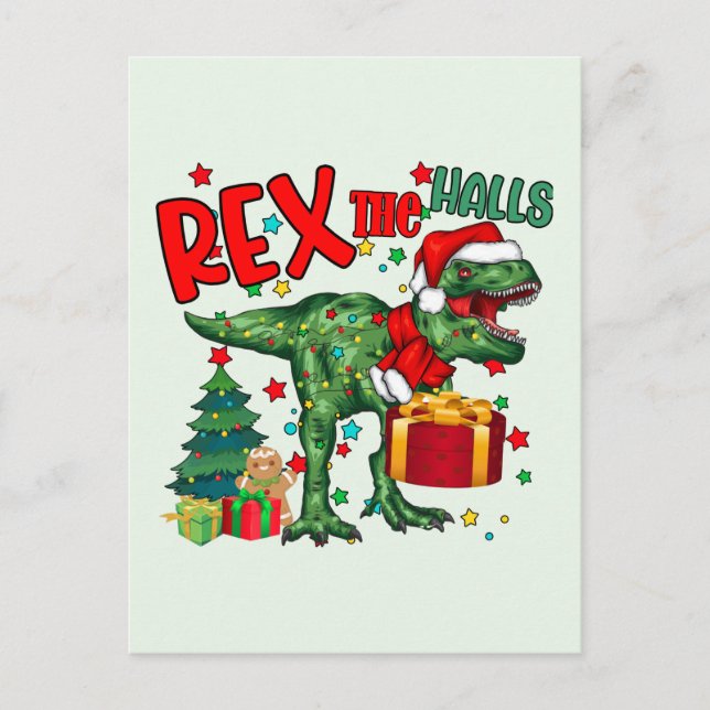 Funny Christmas rex dinosaur  Holiday Postcard (Front)