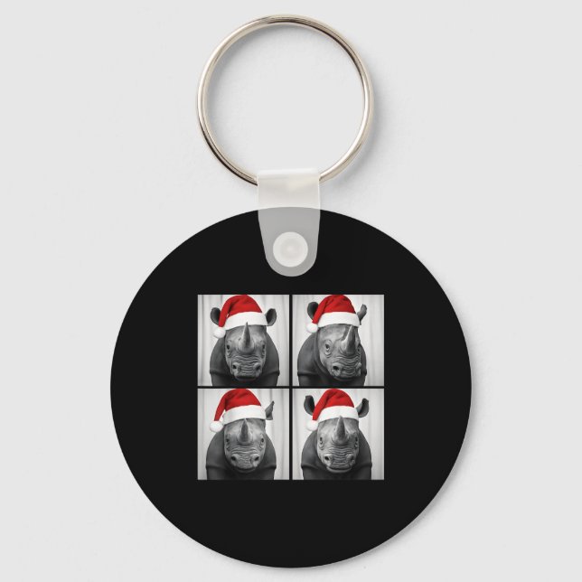 Funny Christmas Rhinoceros Santa Photo Booth Safar Key Ring (Front)