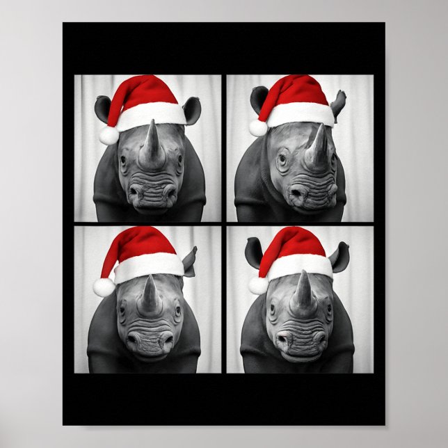 Funny Christmas Rhinoceros Santa Photo Booth Safar Poster (Front)