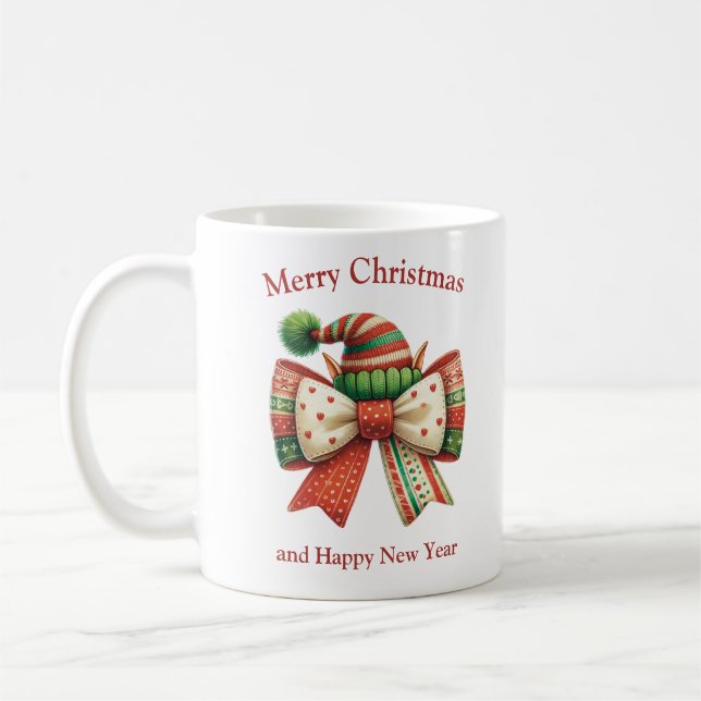 Funny Christmas rustic bow with elves shoes Coffee Mug (Left)