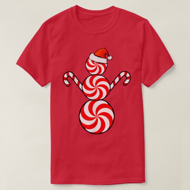Funny Christmas s Peppermint Candy Snowman  T-Shirt (Design Front)