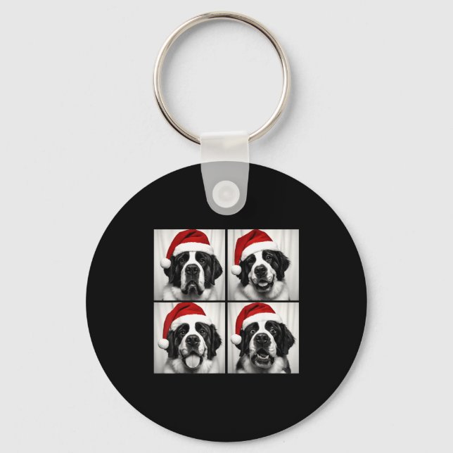 Funny Christmas Saint Bernard Santa Dog Lover Phot Key Ring (Front)