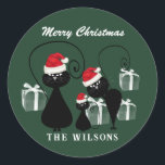 Funny Christmas Santa cat family chalkboard Classic Round Sticker<br><div class="desc">Funny Christmas Santa cartoon cat family chalkboard design.</div>