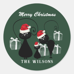 Funny Christmas Santa cat family chalkboard Classic Round Sticker